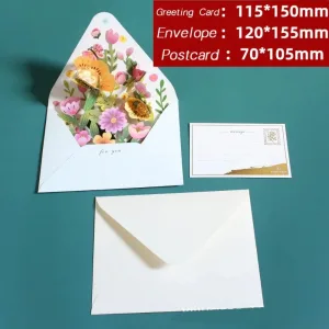 Romantic Flower Birthday Christmas Card 3D Pop-up with Envelope Greeting Cards Paper Valentines Gifts