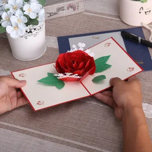 Romantic Flower Birthday Christmas Card 3D Pop-up with Envelope Greeting Cards Paper Valentines Gifts