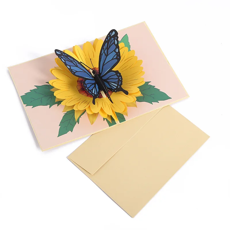 Sunflower and Butterfly Pop up Card 3D Spring Paper Greeting Card