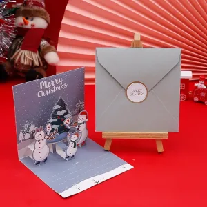 3D Pop Up Cartoon Christmas Card Merry Christmas Greeting Card Handwritten Blessing Invitation Cards Thanksgiving New Year Gifts